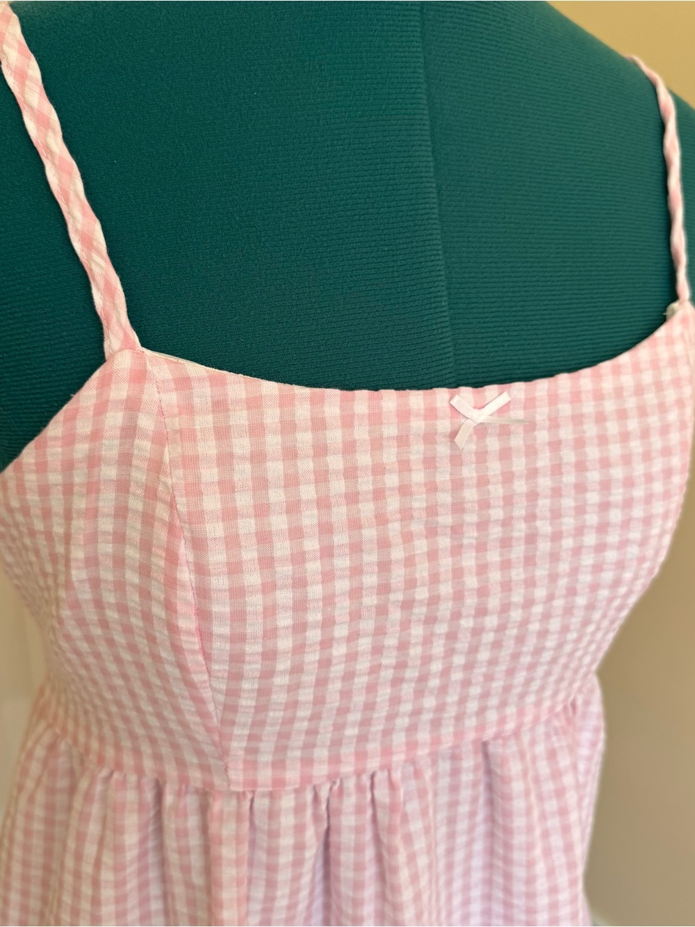 Altar'd State Pink Gingham Tiered Spaghetti-Strap Dress - Picture 3 of 5